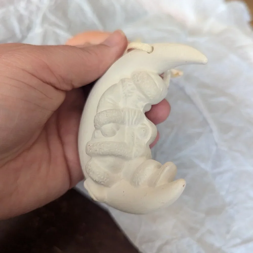 Ceramic Clay Half‎ Moon Sleeping Santa Christmas Tree Holiday Ornaments Vintage